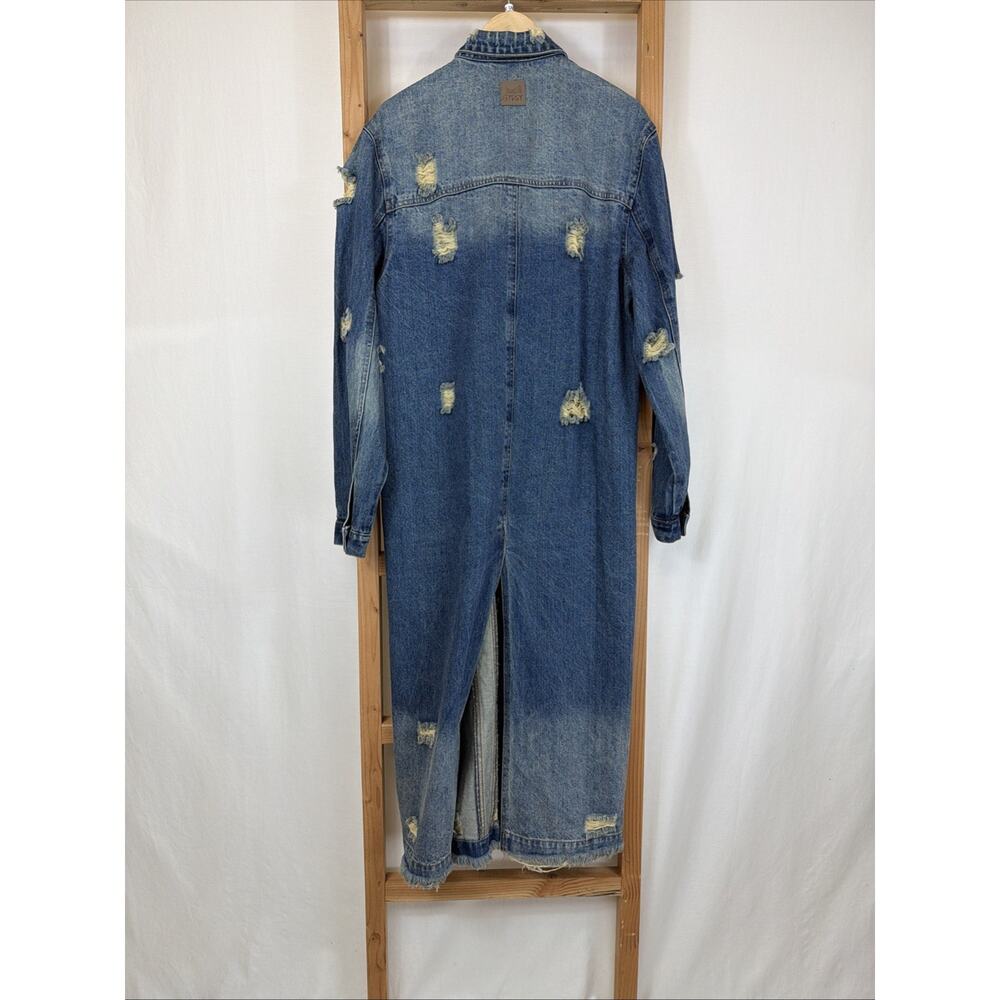 NWT Jade Gypsy Blue Distressed Denim Long Duster Jacket #1391 Size S M - Picture 6 of 10